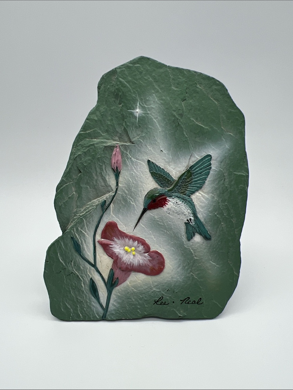 Lee Real Hand-Painted Hummingbird Wall or Shelf Art - 5” x 4”